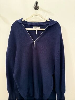Apiece Apart Navy Zip-Front Knit Pullover